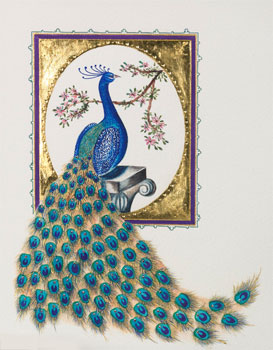 Gilded Peacock Greeting Card with Swarovski Crystals Limited Edition